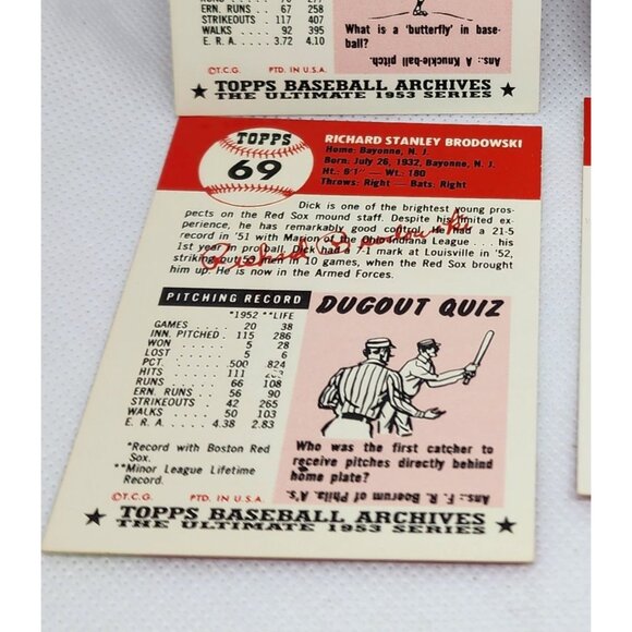 Boston Red Sox 1953 Topps Vintage Reprint Baseball Cards 4 Card Bundle Mint - Picture 8 of 10